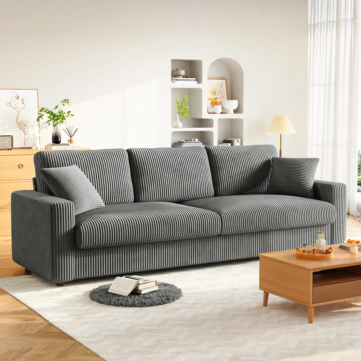 Angela 4 Seat Grey Jumbo Cord Sofa