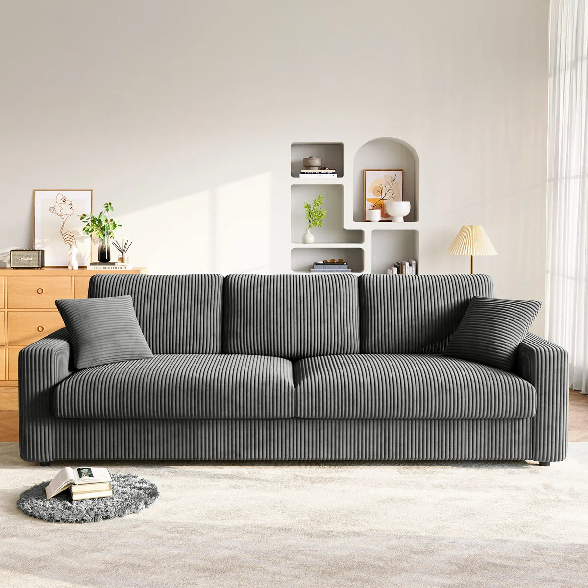Angela 4 Seat Grey Jumbo Cord Sofa