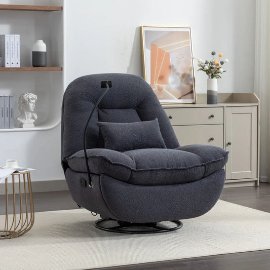 Antwerp Dark Grey Boucle Manual Recliner with Phone Holder
