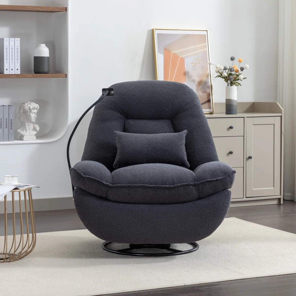 Antwerp Dark Grey Boucle Manual Recliner with Phone Holder