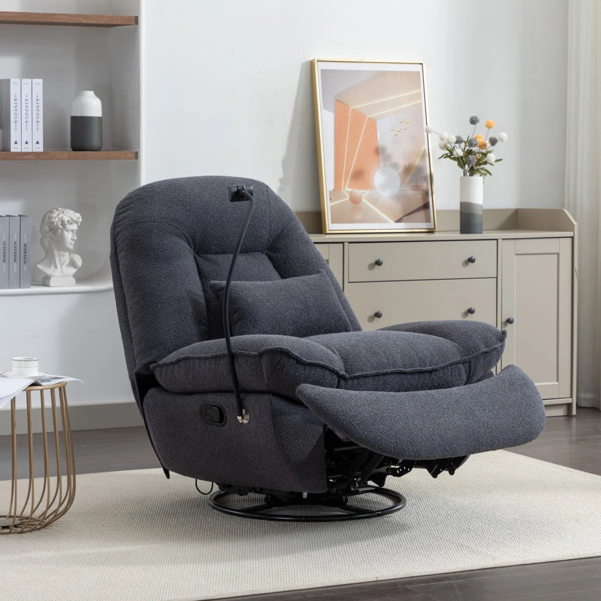 Antwerp Dark Grey Boucle Manual Recliner with Phone Holder
