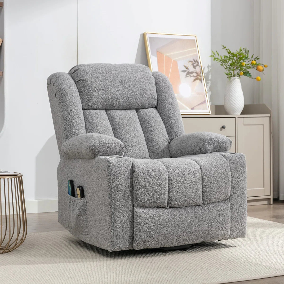 Anthea Grey Boucle Lift Assist Electric Massage Chair