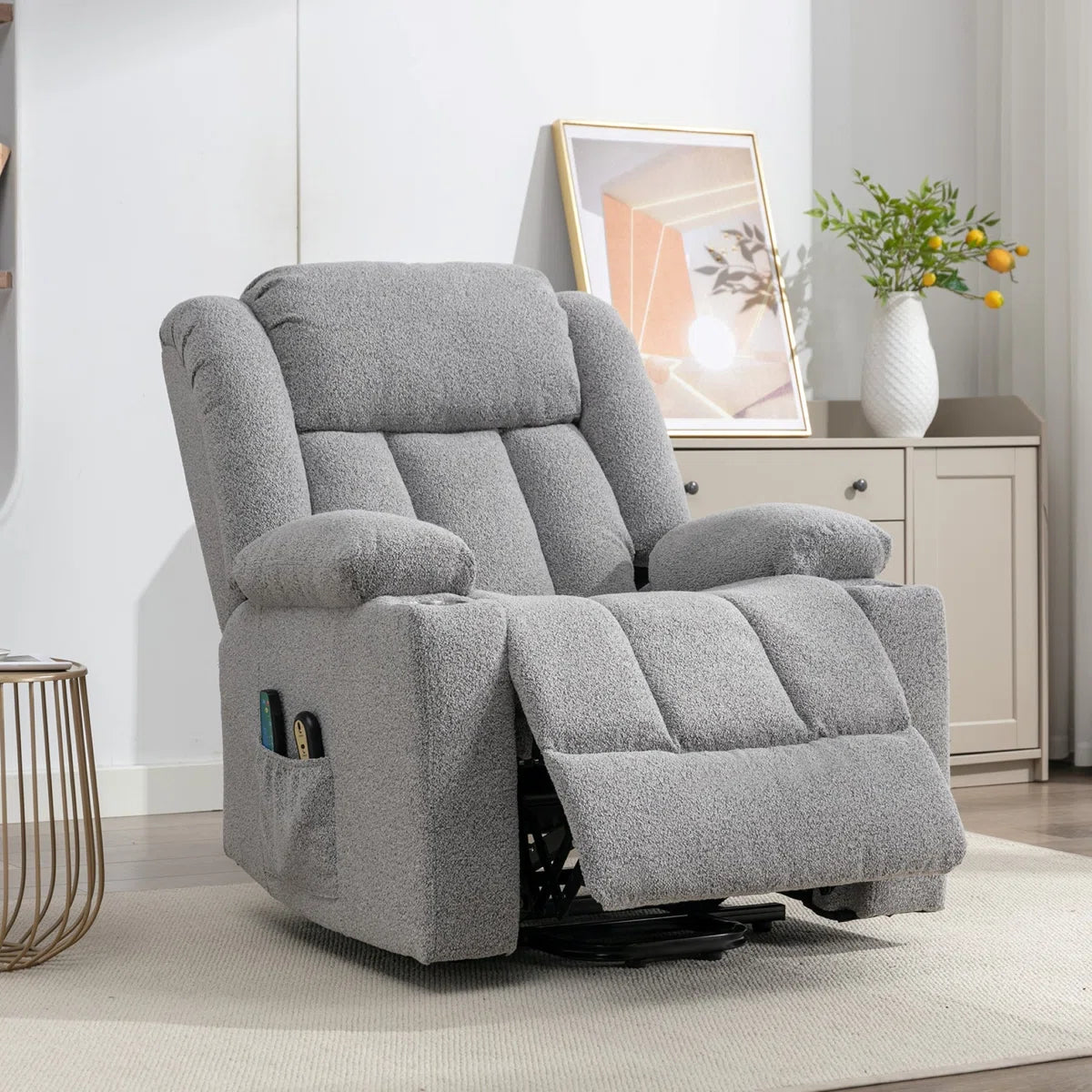 Anthea Grey Boucle Lift Assist Electric Massage Chair