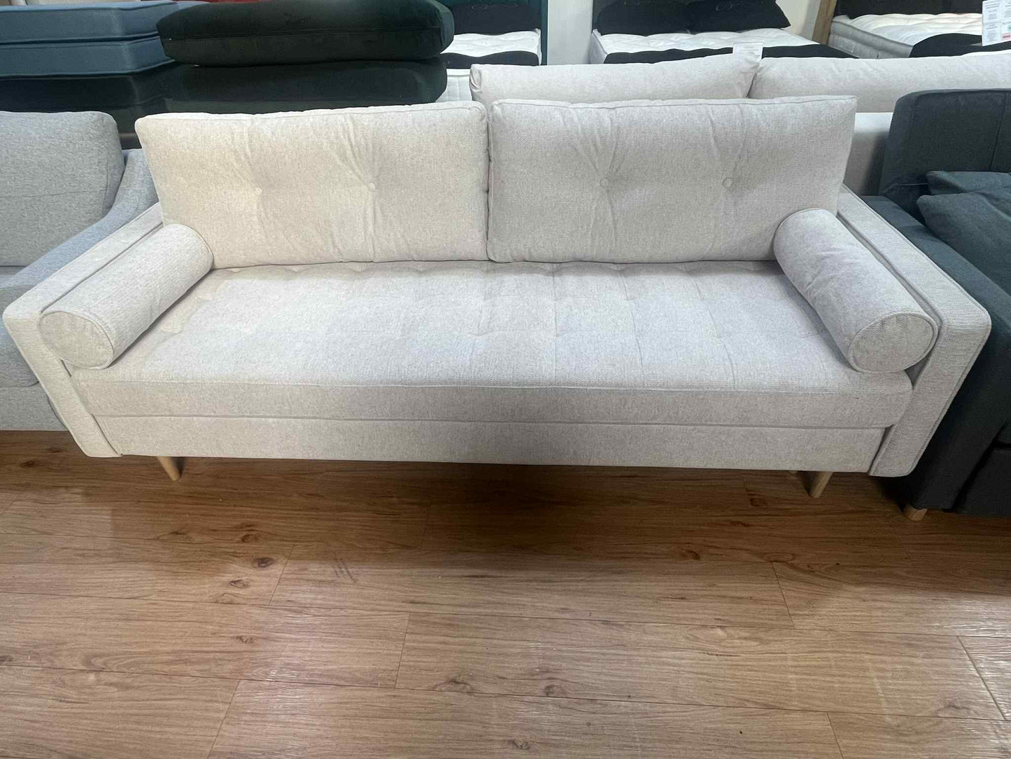 Ashton 3 Seater Beige Chenille Lift Out Sofa Bed with Storage Base