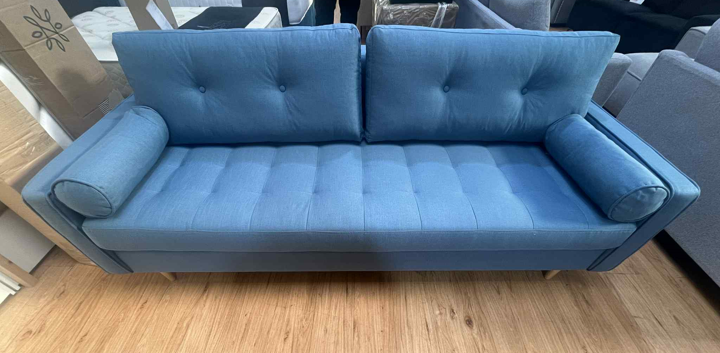Ashton 3 Seater Blue Linen Lift Out Sofa Bed with Storage Base