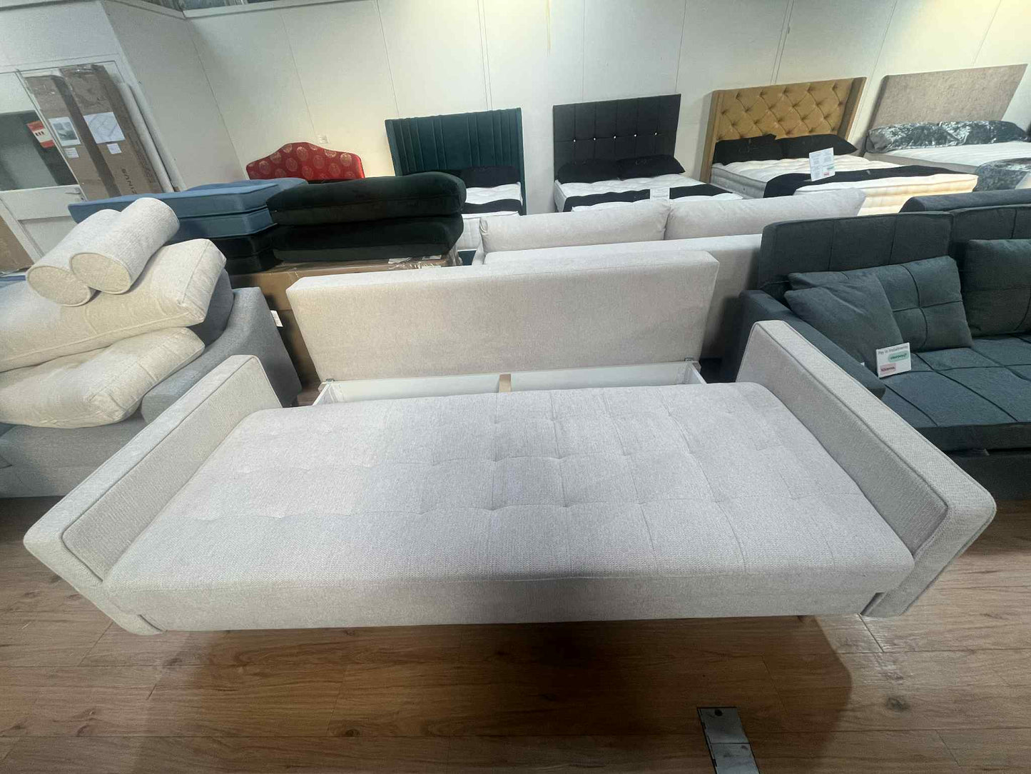 Ashton 3 Seater Beige Chenille Lift Out Sofa Bed with Storage Base