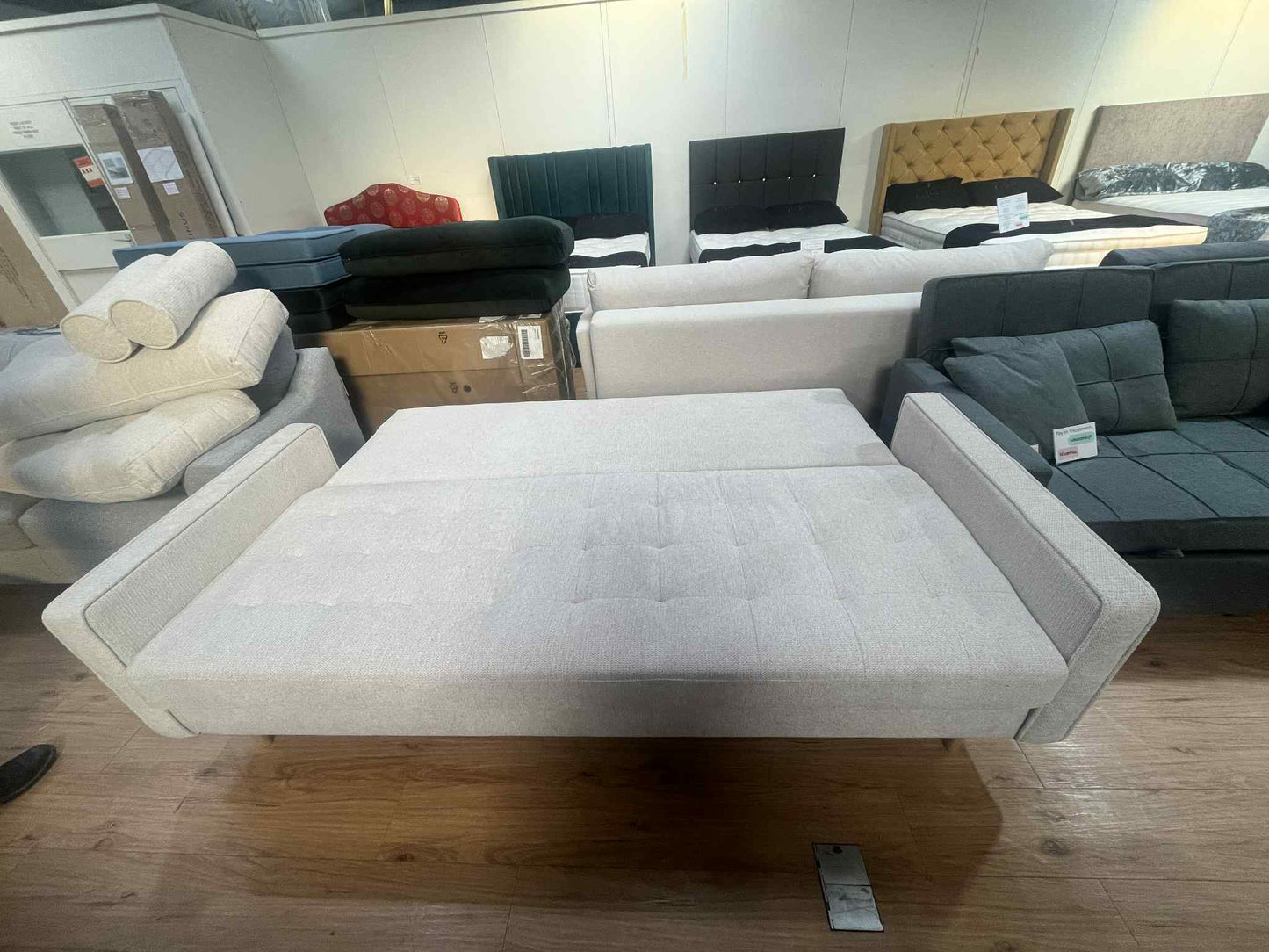 Ashton 3 Seater Beige Chenille Lift Out Sofa Bed with Storage Base