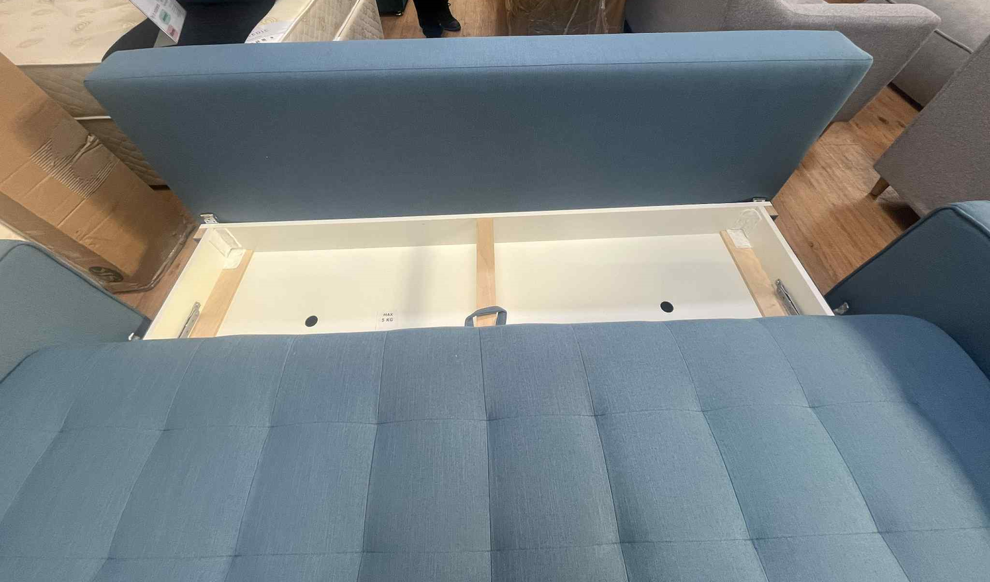 Ashton 3 Seater Blue Linen Lift Out Sofa Bed with Storage Base