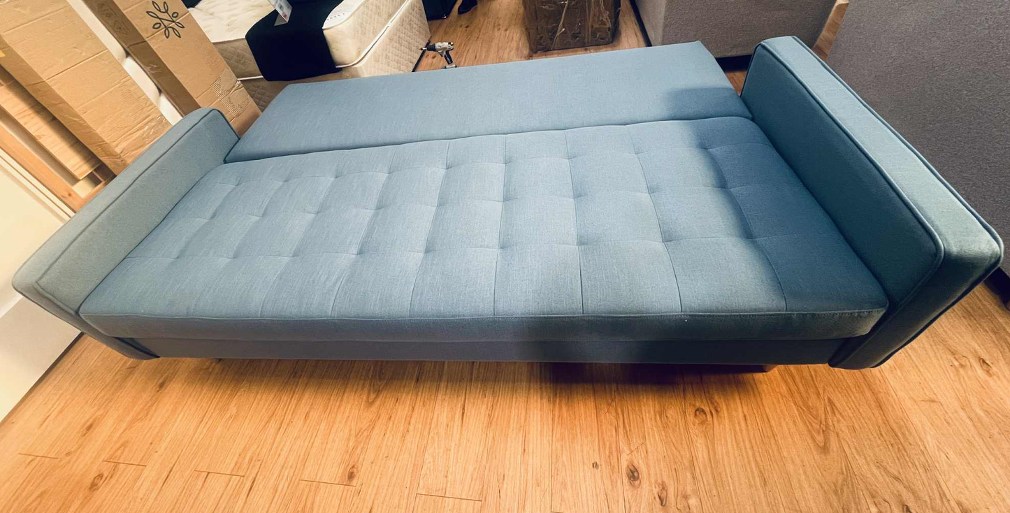 Ashton 3 Seater Blue Linen Lift Out Sofa Bed with Storage Base