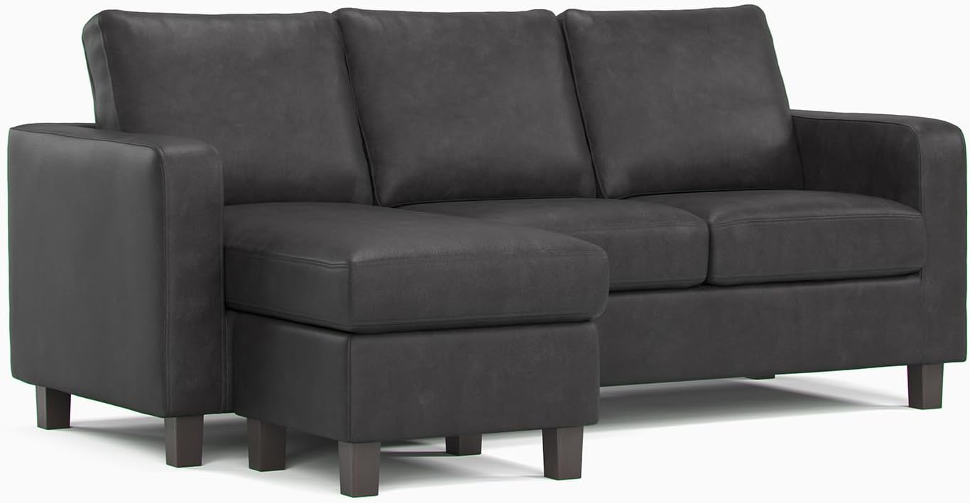 Avalon 3 Seat Black Faux Leather Reversible Chaise Sofa