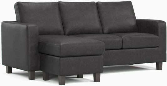 Avalon 3 Seat Black Faux Leather Reversible Chaise Sofa