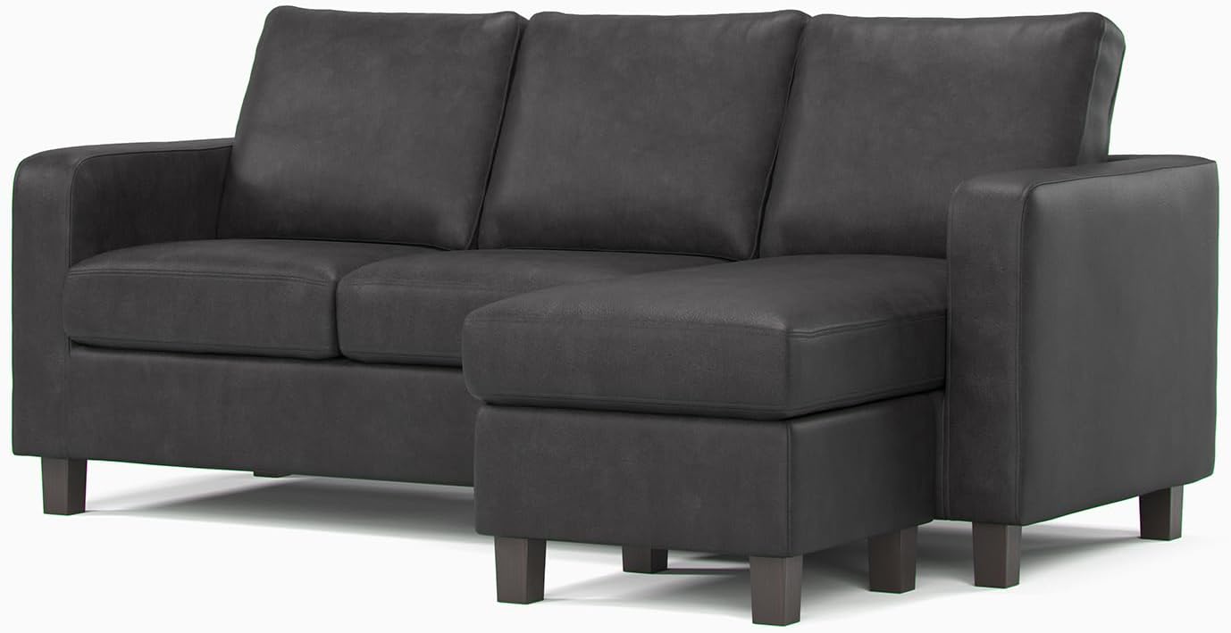 Avalon 3 Seat Black Faux Leather Reversible Chaise Sofa
