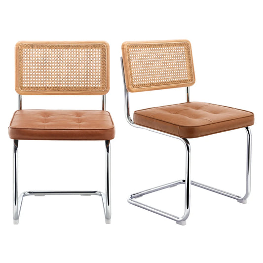 Avalon Pair of Tan Faux Leather & Rattan Dining Chairs