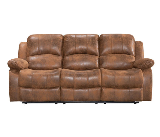 Avalon 3 Seater Brown Faux Leather Manual Recliner Sofa with Plugs, USB & Cupholders