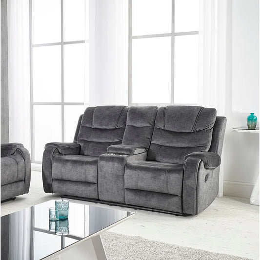 Anna 2 Seat Grey Velvet Manual Recliner Sofa with Centre Console & Cupholders