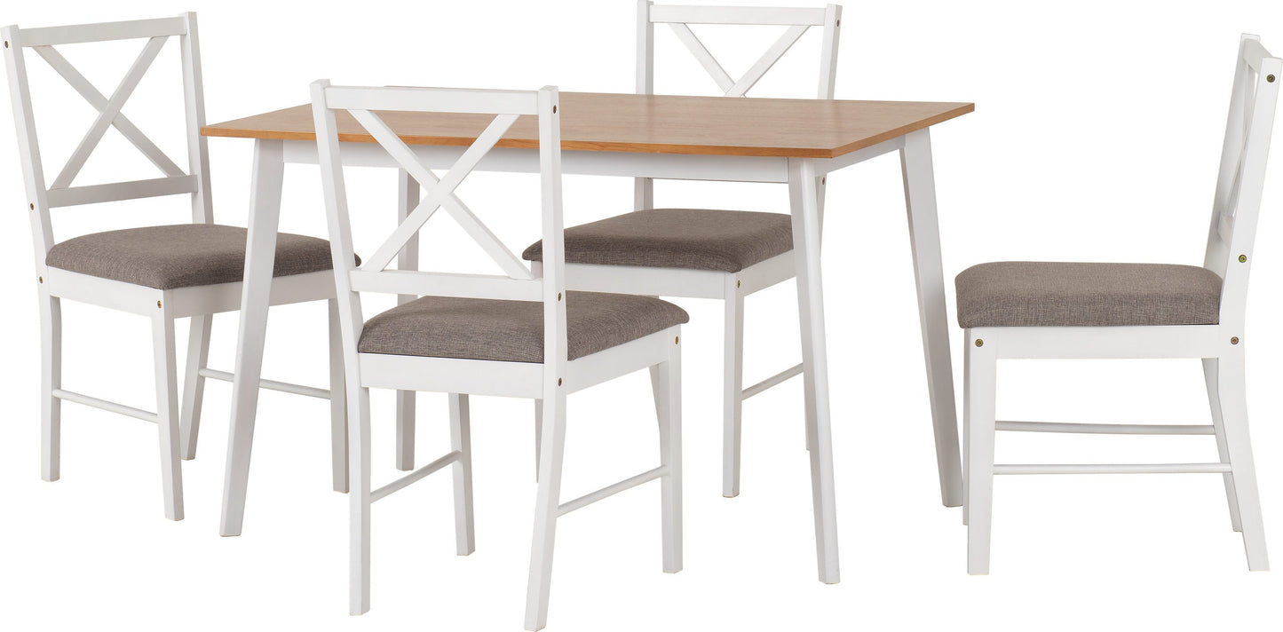 BAL 1+4 Dining Set White/Oak Effect/Grey Fabric