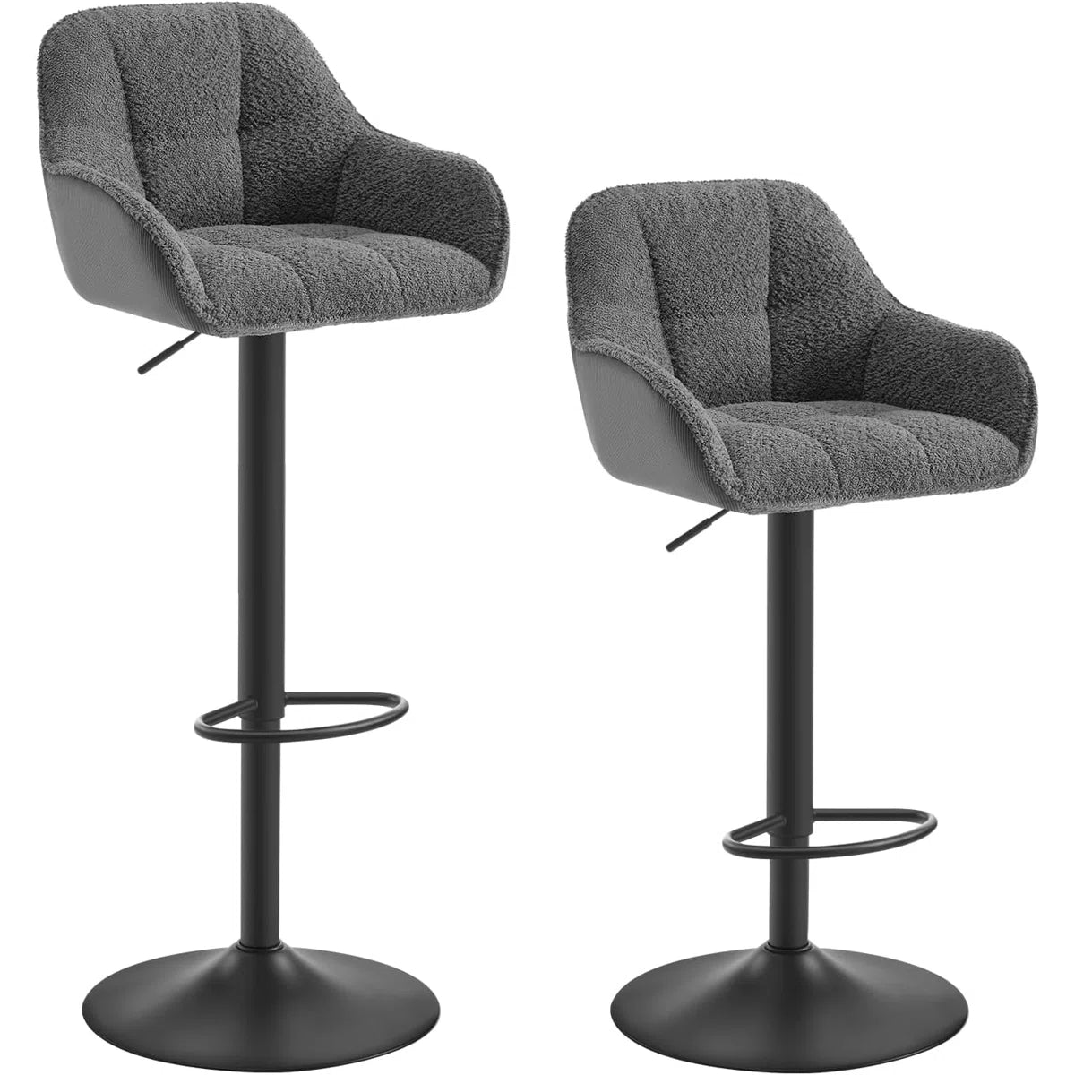 Arbur Pair of Grey Chenille Height Adjustable Bar Stools