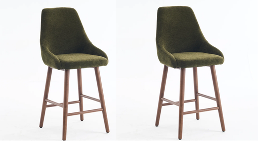 Marley Pair of Green Chenille Bar Stools