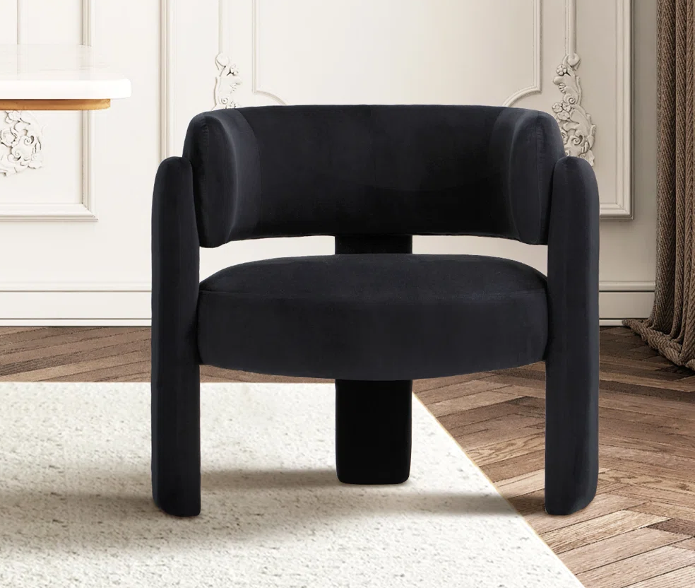 Ivy Black Velvet Barrel Chair