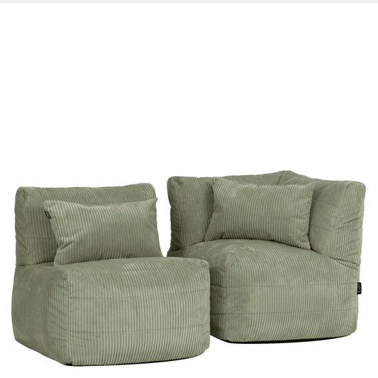 Nelly Green Cord Bean Bag Chair Set