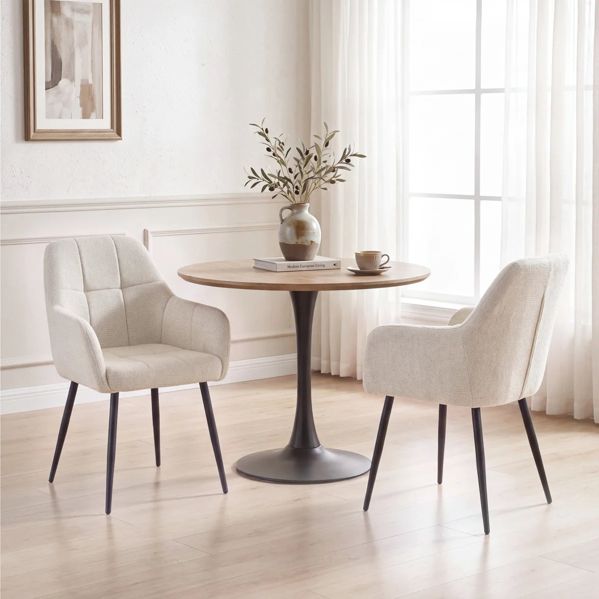Morgana Pair of Beige Chenille Dining Chairs