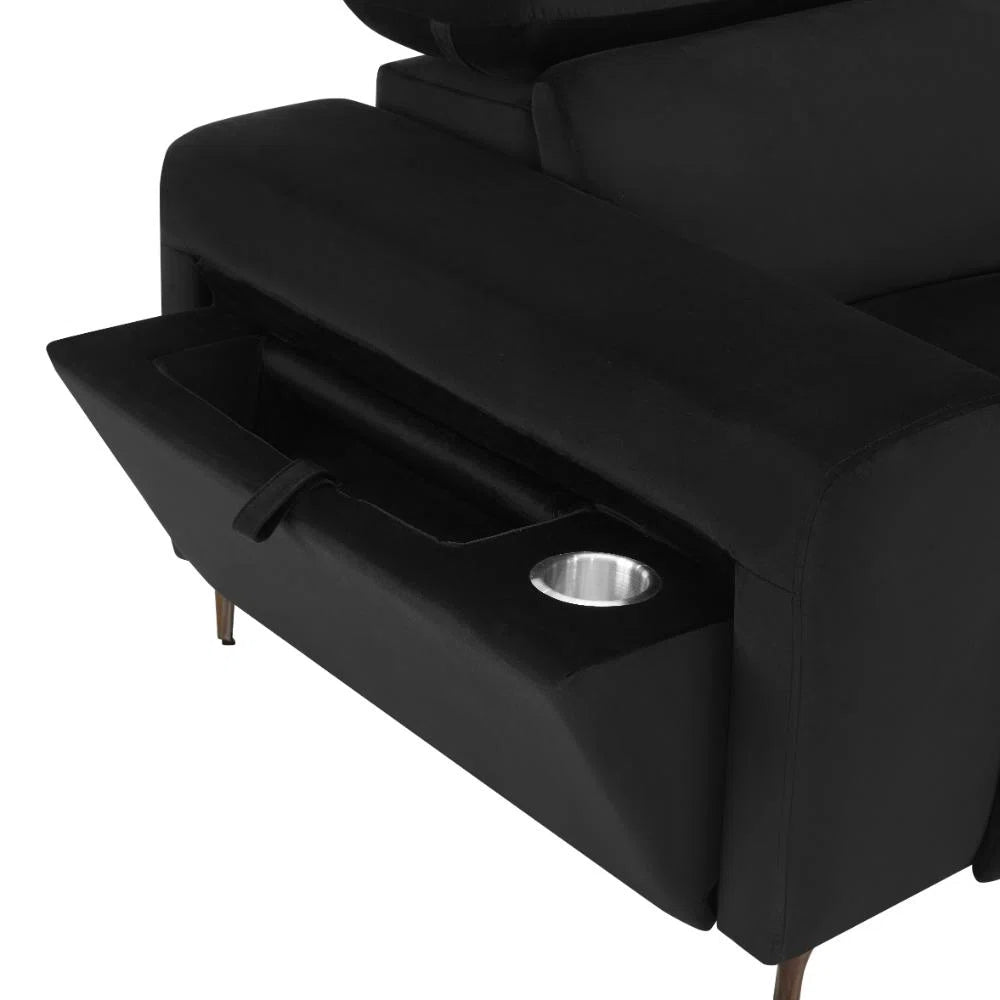 Bella 3 Seater Black Plush Electric Reclining Sofa with Pull Out Storage & USB
