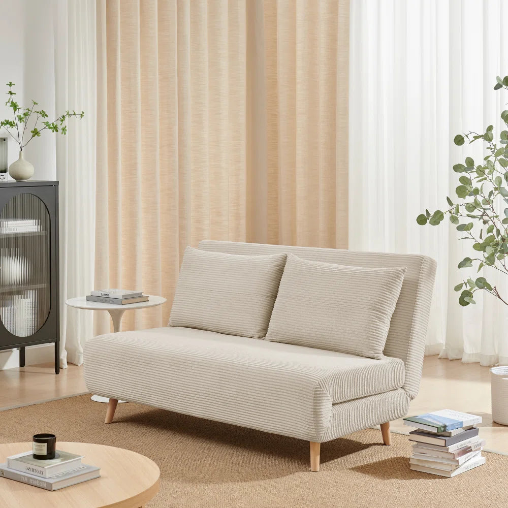 Berlios 2 Seat Cream Cord Futon Sofa Bed