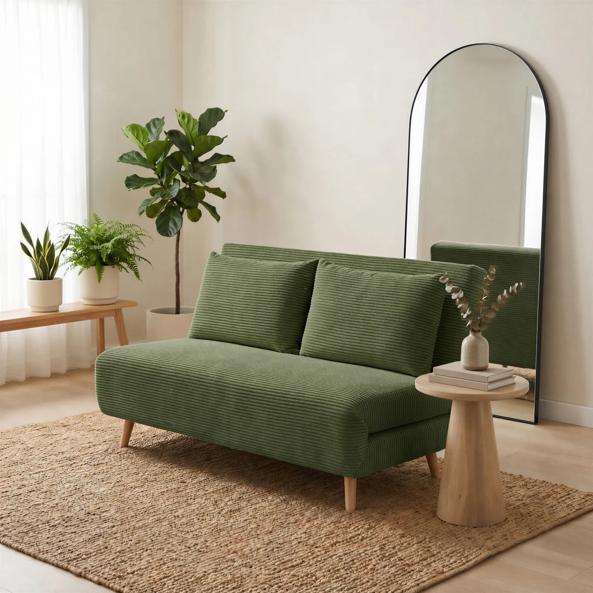 Berlios 2 Seat Olive Cord Futon Sofa Bed