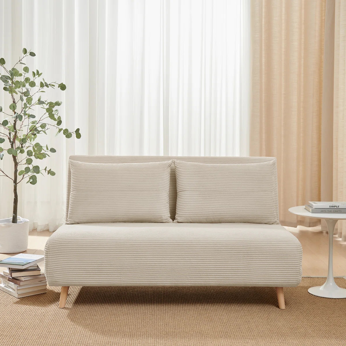 Berlios 2 Seat Cream Cord Futon Sofa Bed
