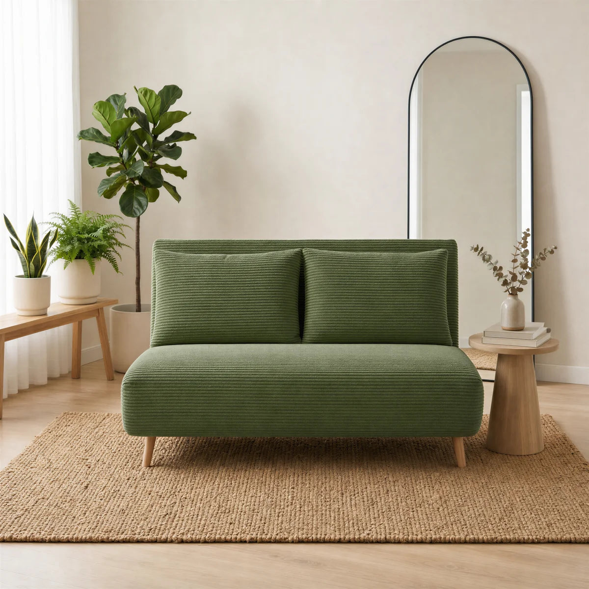 Berlios 2 Seat Olive Cord Futon Sofa Bed