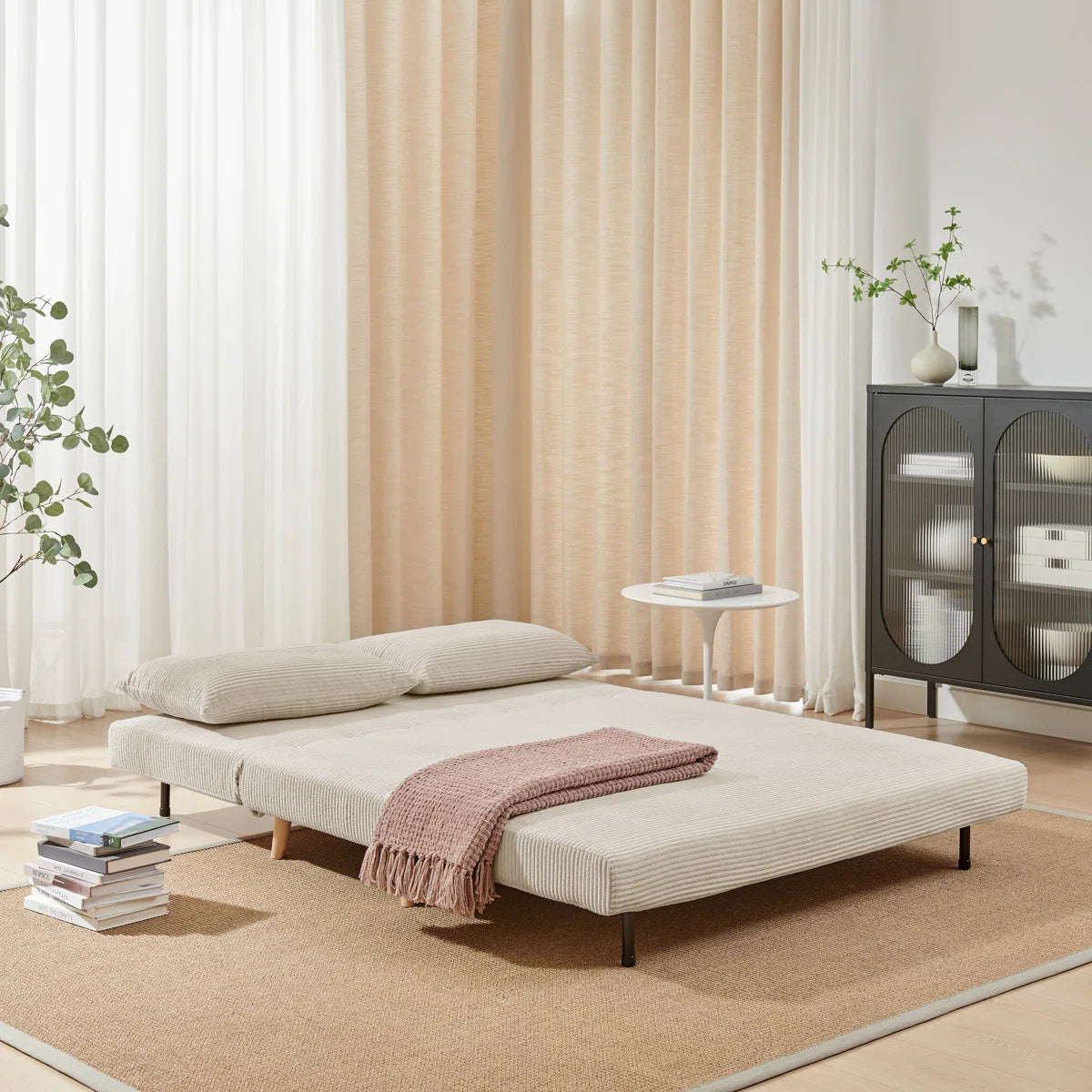 Berlios 2 Seat Cream Cord Futon Sofa Bed