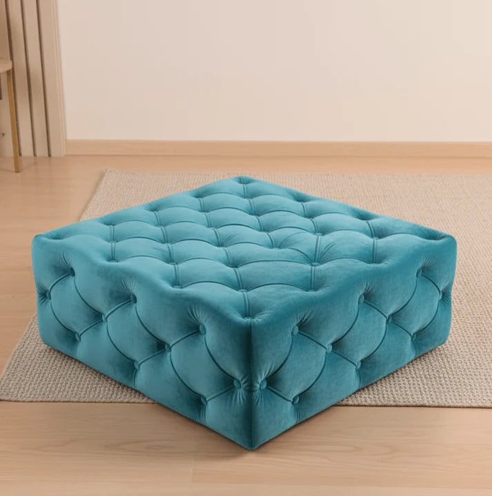 Bonnie Teal Chesterfield Velvet Ottoman Footstool