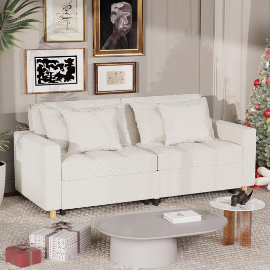 Baker 2 Seat Cream Teddy Fleece Sofa Bed