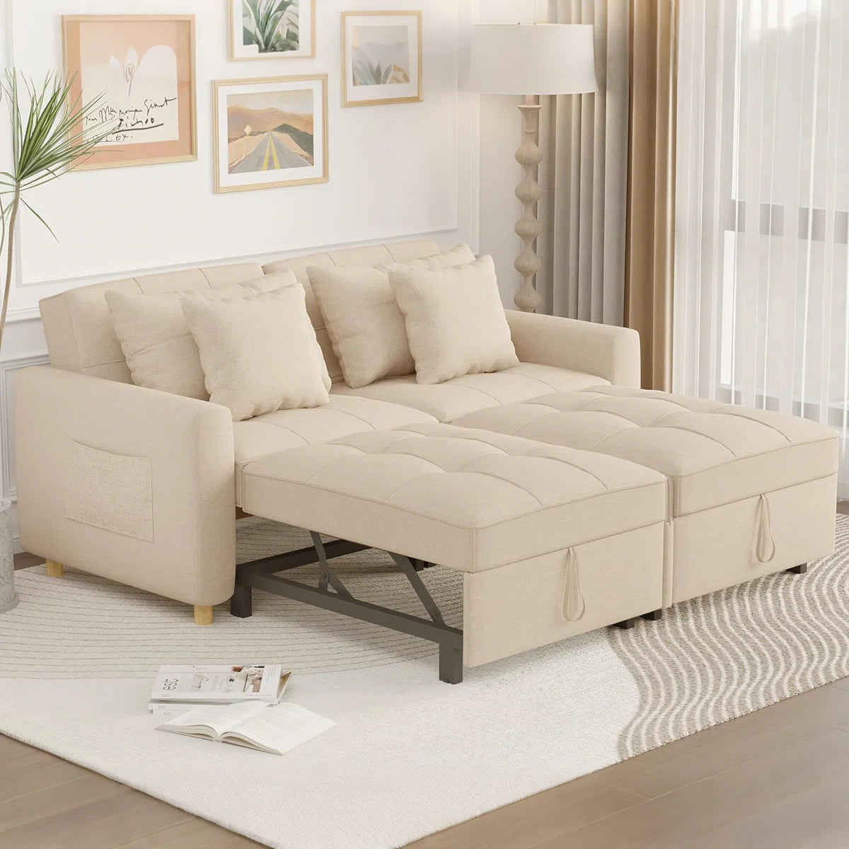 Boxer Beige Linen 2 Seater Sofa Bed