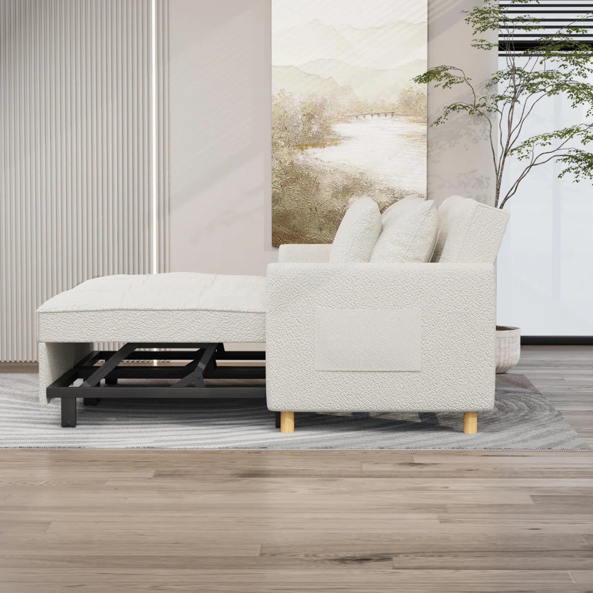 Baker 2 Seat Cream Teddy Fleece Sofa Bed