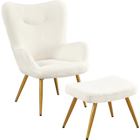 Amadeus White Teddy Boucle Armchair & Footstool