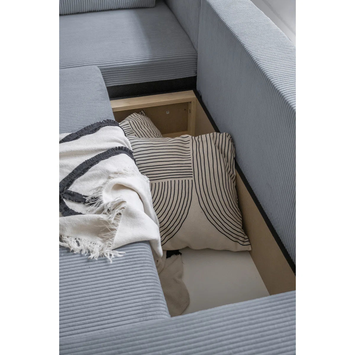 Dave 3 Seat Grey Cord Storage Sofa Bed