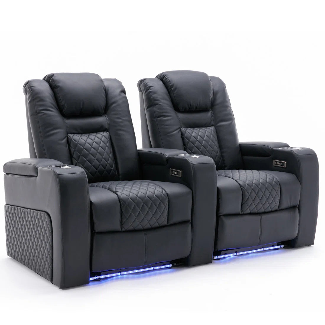Cabaret 2 Seat Black Faux Leather Electric Reclining Cinema Sofa with USB Charger