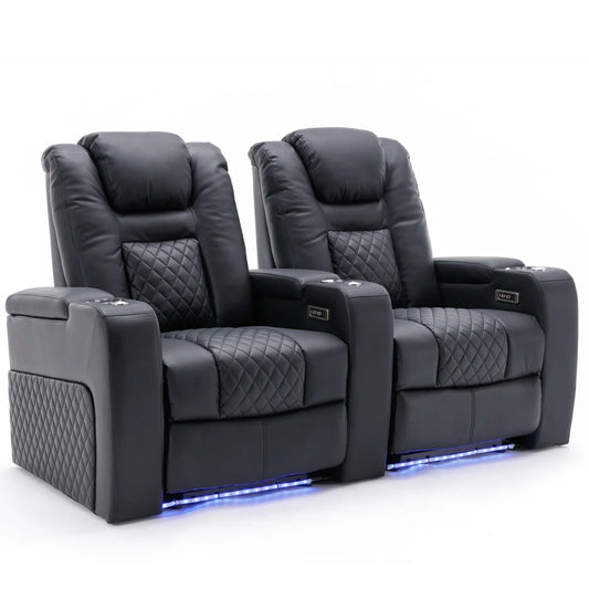 Cabaret 2 Seat Black Faux Leather Electric Reclining Cinema Sofa with USB Charger
