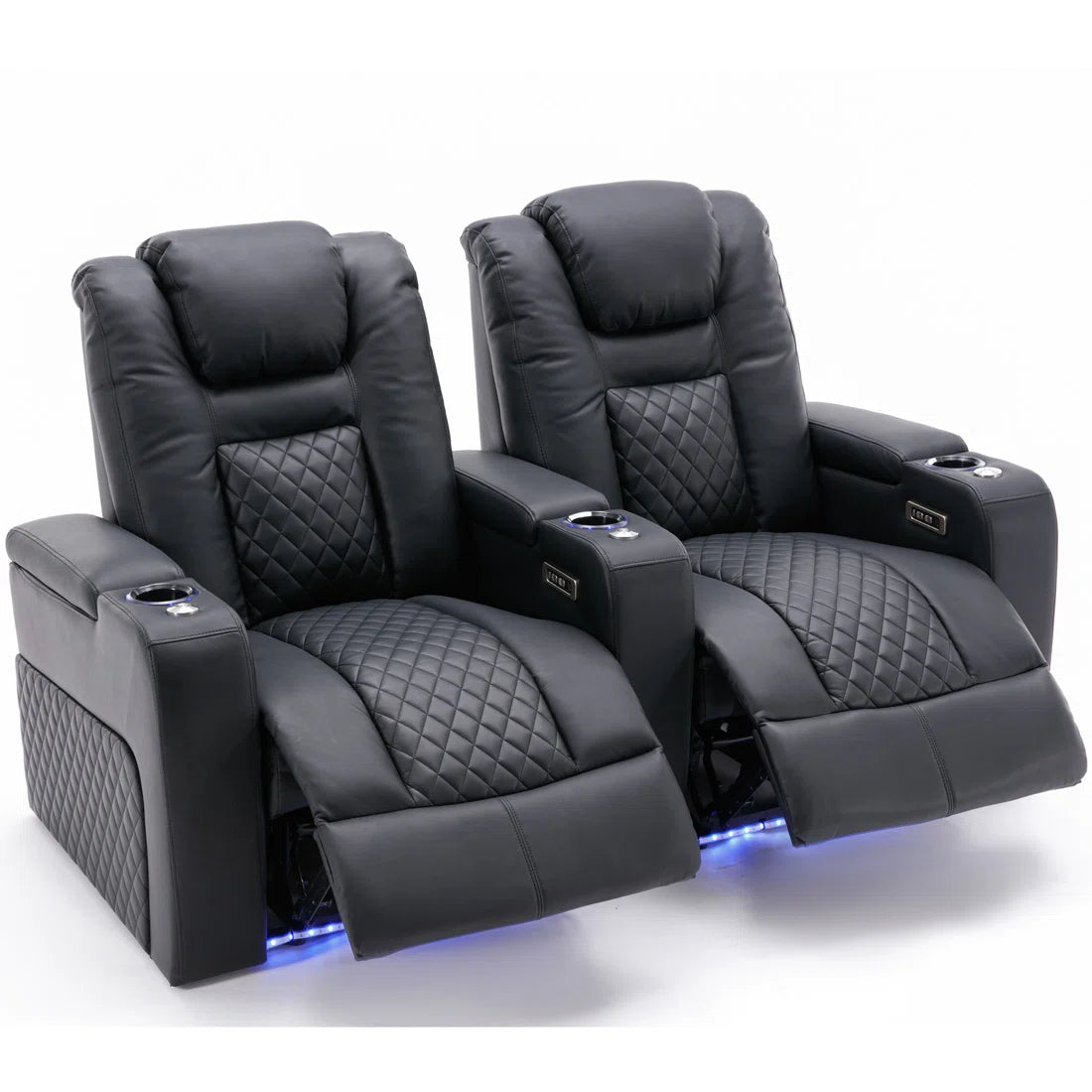 Cabaret 2 Seat Black Faux Leather Electric Reclining Cinema Sofa with USB Charger