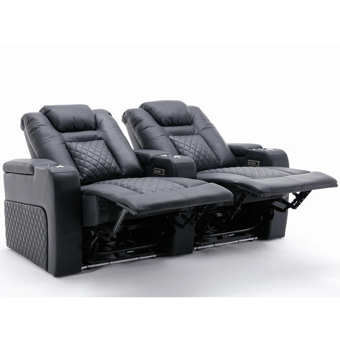 Cabaret 2 Seat Black Faux Leather Electric Reclining Cinema Sofa with USB Charger