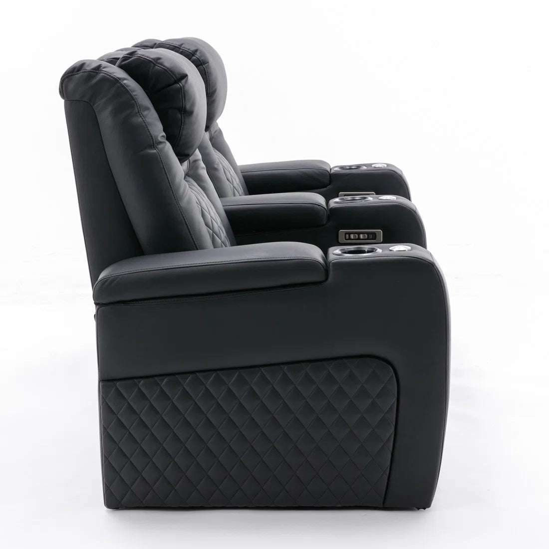 Cabaret 2 Seat Black Faux Leather Electric Reclining Cinema Sofa with USB Charger