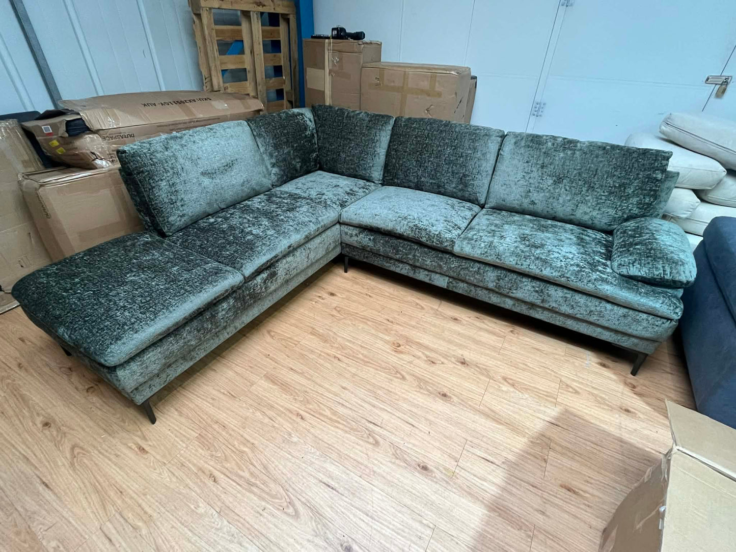 Betsy 5 Seat Green Chenille Corner Sofa