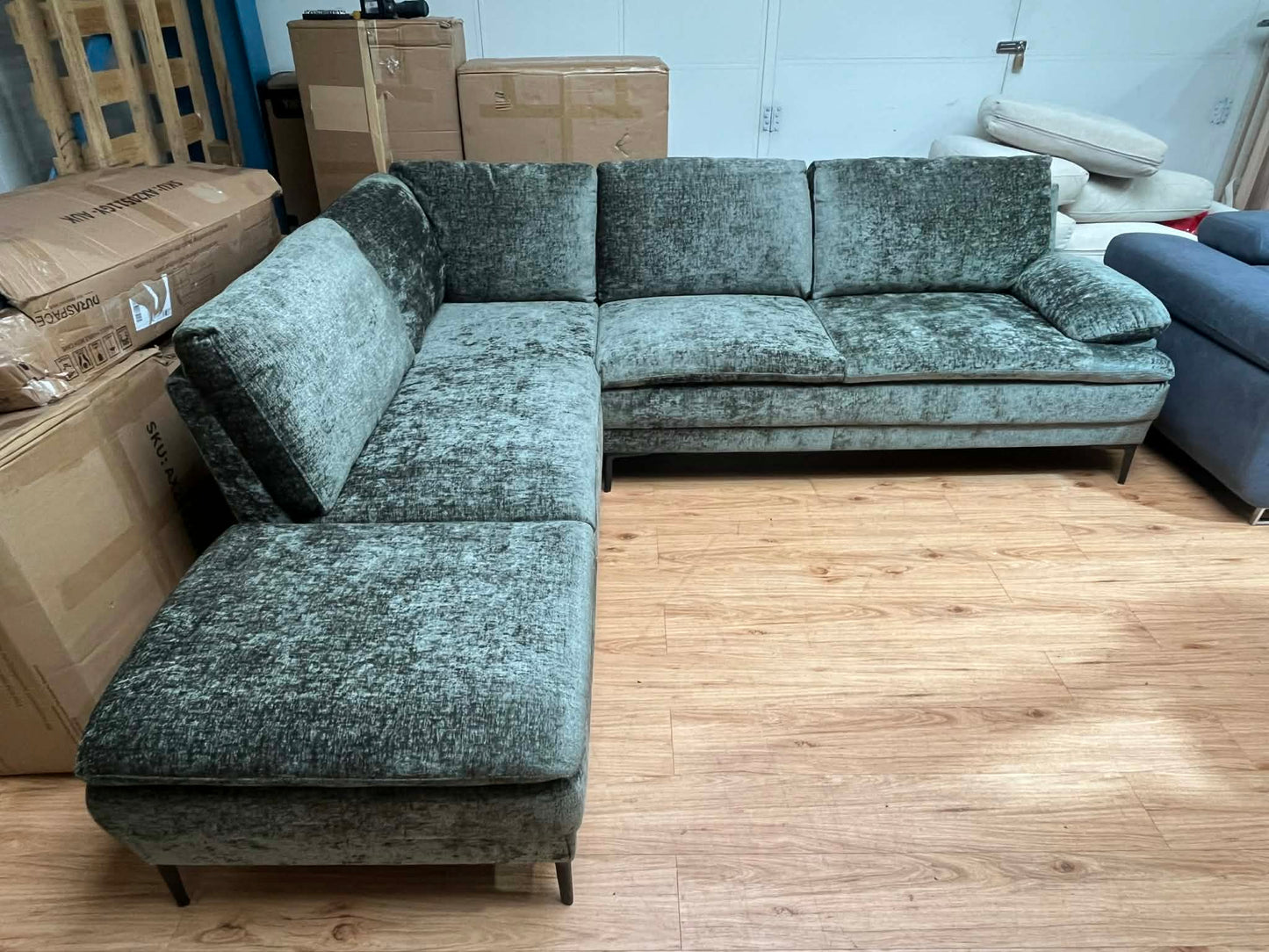 Betsy 5 Seat Green Chenille Corner Sofa