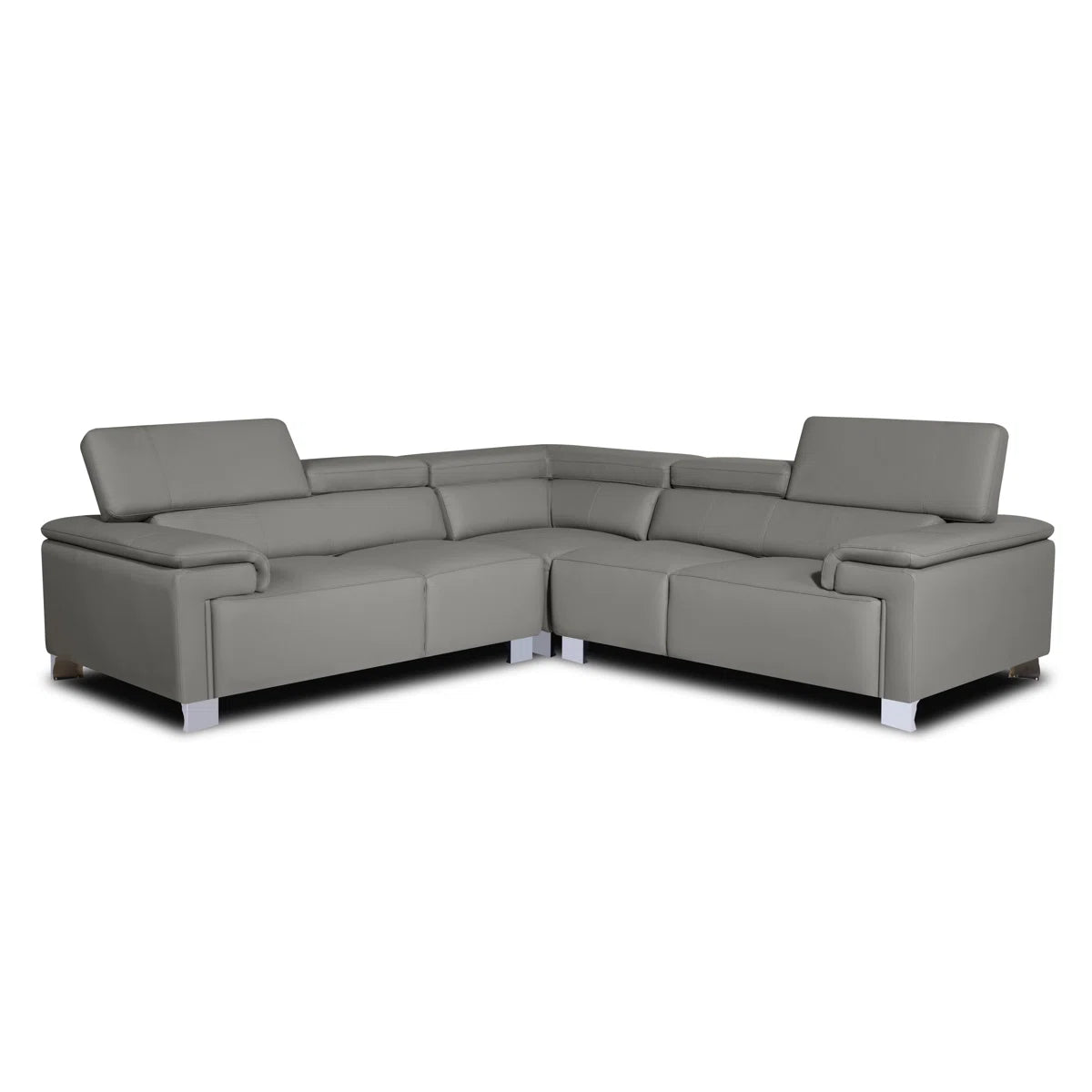 Camilla 5 Seat Real Leather Grey Corner Sofa with Adjustable Headrests