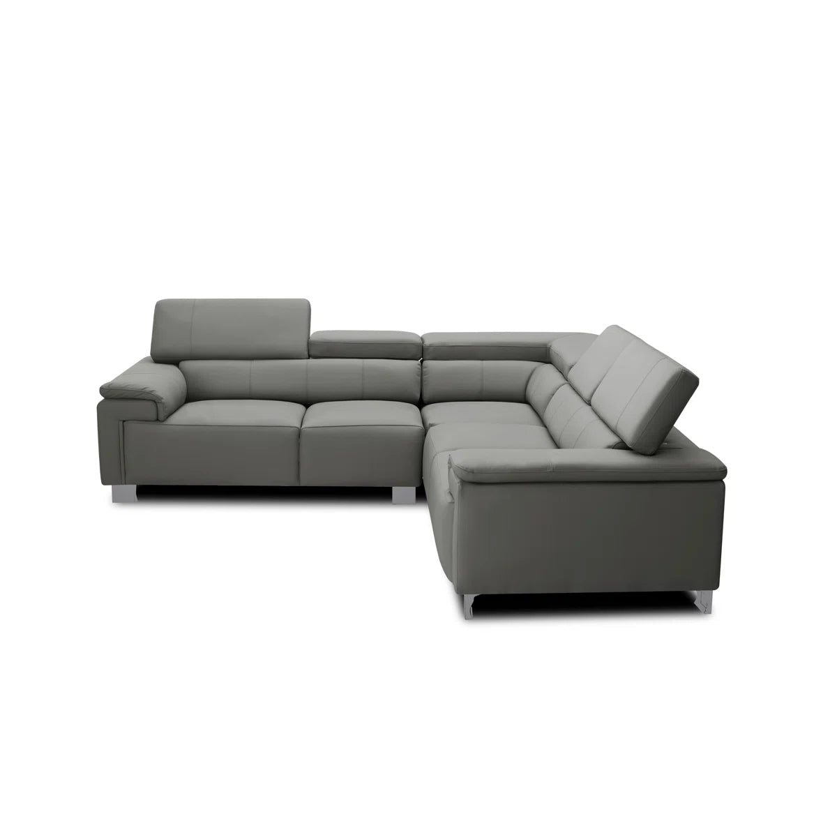 Camilla 5 Seat Real Leather Grey Corner Sofa with Adjustable Headrests