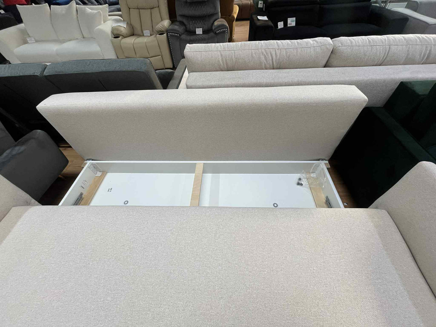 Carla 3 Seater Beige Chenille Lift Out Sofa Bed with Storage Base