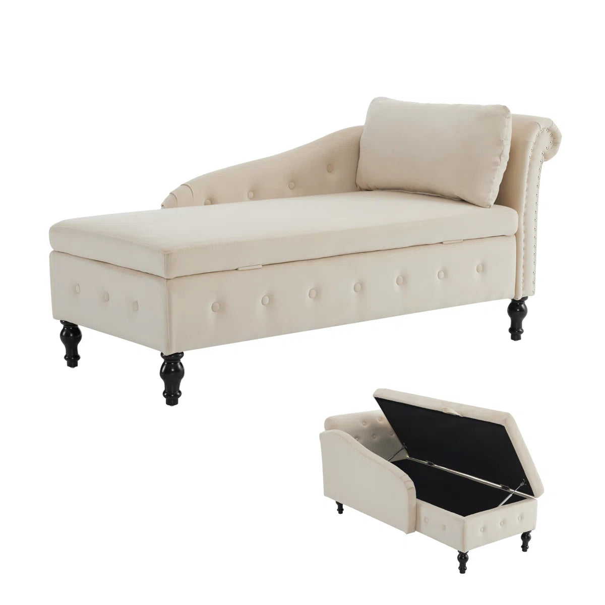 Bethany Cream Velvet Storage Chaise Lounge