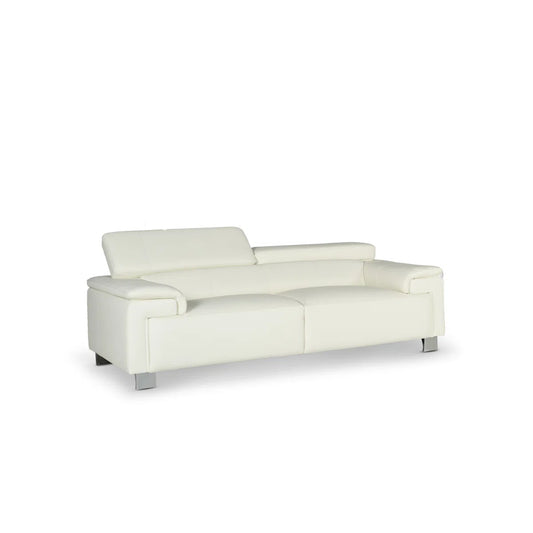 Sonya 3 Seat Real Leather White Sofa with Adjustable Headrests