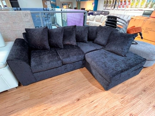 Emma 4 Seat Black Chenille Right Chaise Corner Sofa